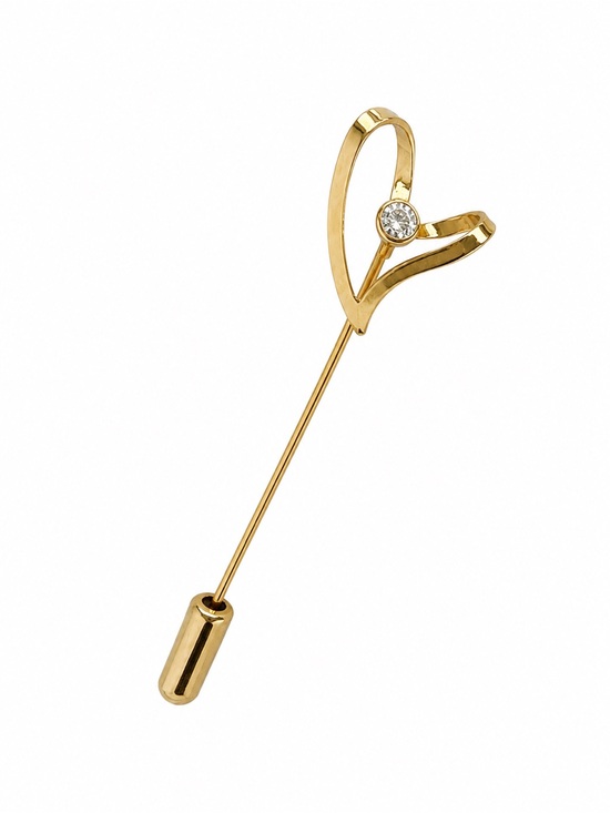 Vintage Jewelry - Vintage Gold Tone Abstract Heart Rhinestone Stick Pin